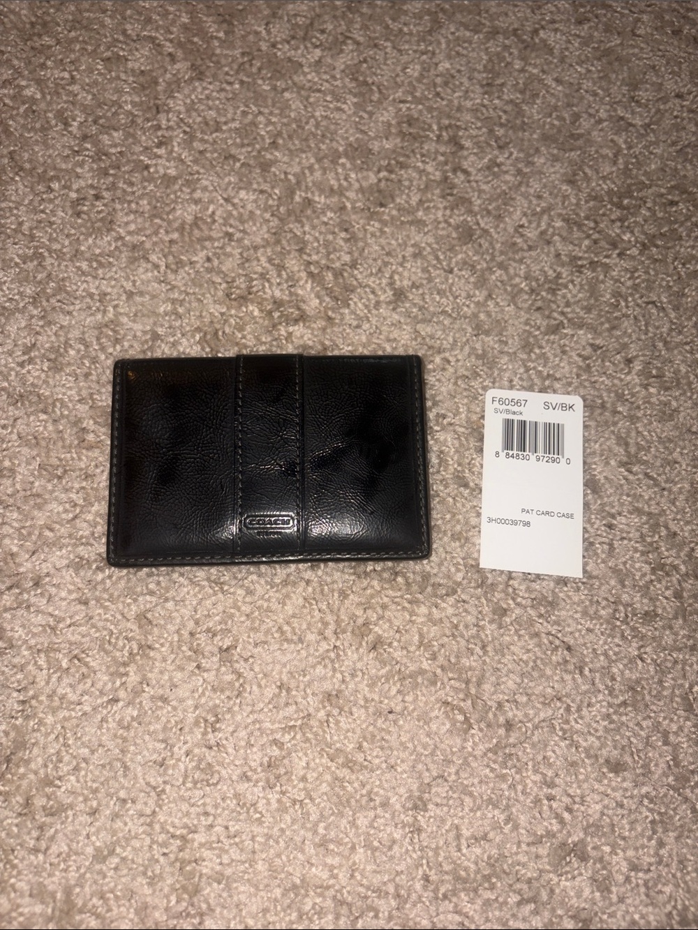 Coach Black Leather Card Case with Logo Plaque Y2K new with all original cards